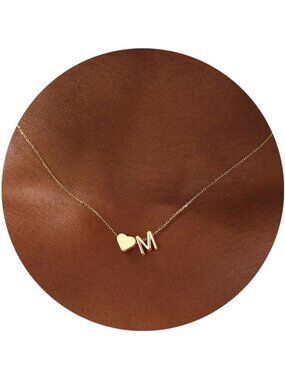 Dainty Heart Initial Necklace - 18K Gold Plated A-Z Pendant for Women & Teens